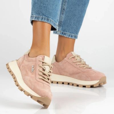 2. Skórzane półbuty sneakersy na platformie różowe Filippo DP7498