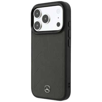 2. Etui Mercedes Leather Mesh with Bow Line MagSafe na iPhone 18 Pro Max / 17 Pro Max - ciemnoszare