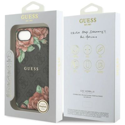 8. Etui Guess 4G Flowers Print MagSafe na iPhone 16e - czarne