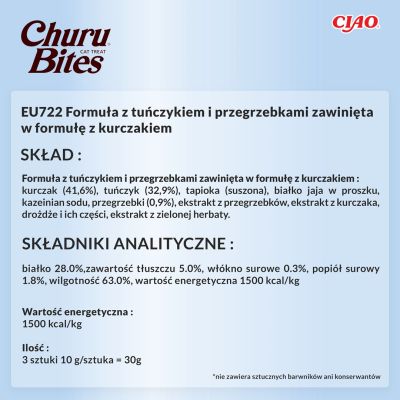 7. Przysmak CHURU Bites Tuńczyk&Przegrzebki kot 3x10g