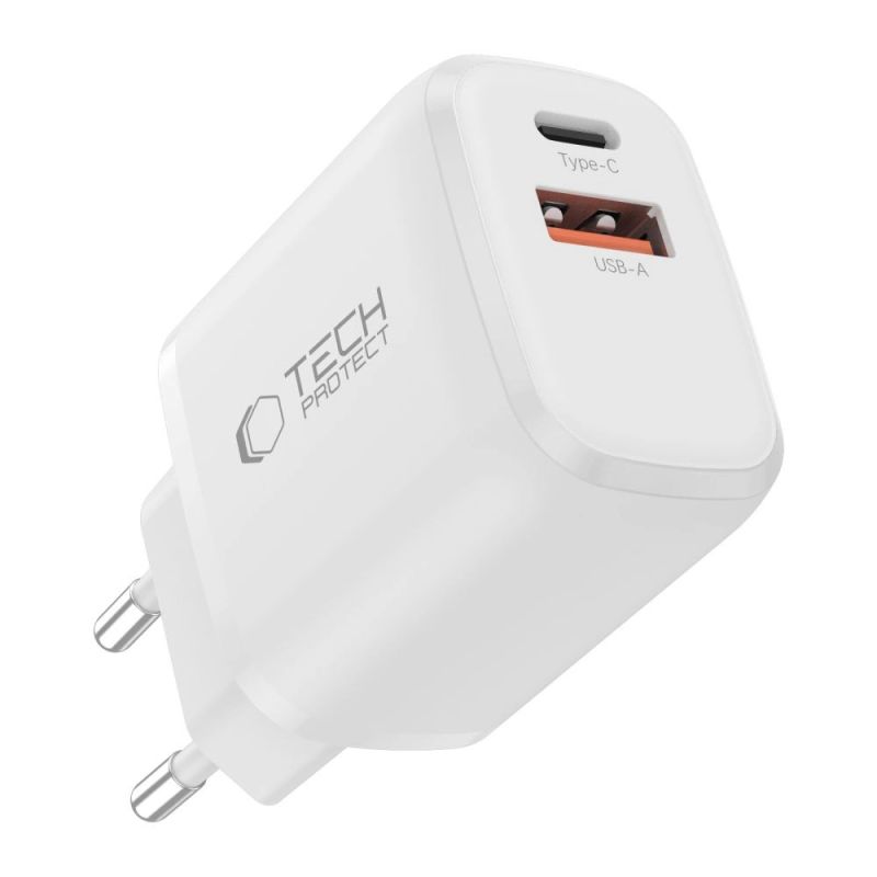4. Ładowarka sieciowa Tech-Protect NCA20 PD 20W QC3.0 USB-A / USB-C + Kabel USB-C / USB-C 100cm - biała