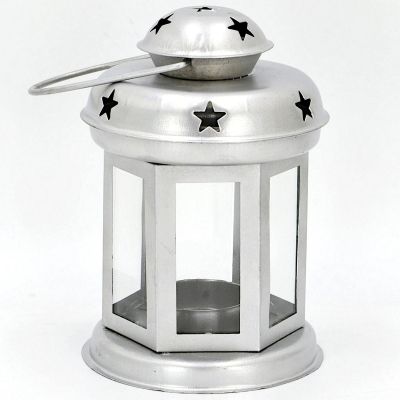 2. ŚWIECZNIK NA TEA LIGHT LATARENKA 15CM SREBRNA