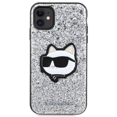3. Etui Karl Lagerfeld Glitter Choupette Patch na iPhone 11 / Xr - srebrne