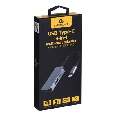 2. GEMBIRD MULTI ADAPTER USB TYP-C 3W1 (HUB USB + HDMI + PD)