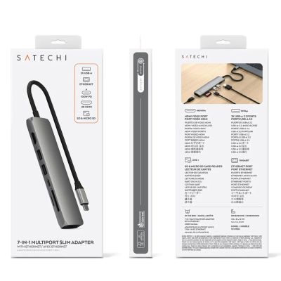 7. Wieloportowa przejściówka Satechi 7-w-1 USB-C Slim z Ethernetem - gwiezdna szarość