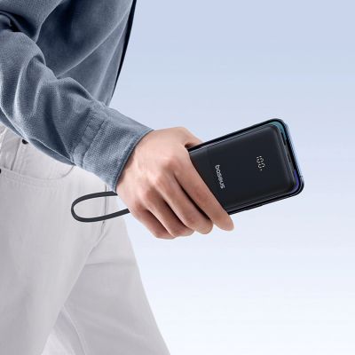 12. Powerbank Baseus Lipow 10000mAh 22.5W z podwójnym wbudowanym kablem z wyświetlaczem (z dodatkowym czarnym kablem Baseus Simple USB-A - USB-C 3A 0,2m) - czarny