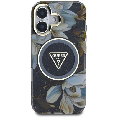 3. Etui Guess Glitter Flowers Triangle Buttons MagSafe do iPhone 16 czarny