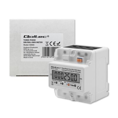 7. QOLTEC LICZNIK ZUŻYCIA ENERGII TRÓJFAZOWY NA SZYNĘ DIN | 230V | LCD | 4P