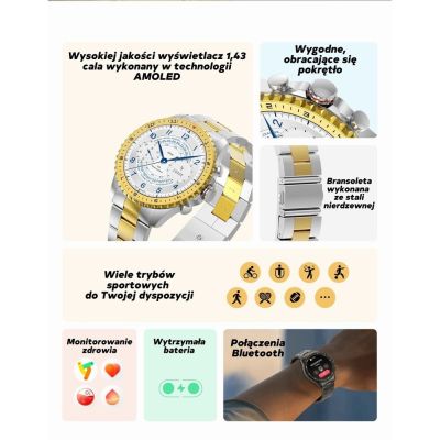 9. Smartwatch Męski GRAVITY GT16-2 Black / Czarna Bransoleta