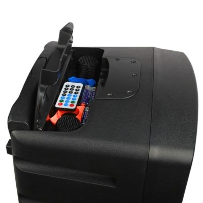 2. V-TONE BQ12 GO MP3 - Kolumna aktywna akumulatorowa czarna, Bluetooth, TWS, USB, SD, DSP, AUX, pilot na podczerwień, 2x mikrofon bezprzewodowy, wysuwana rączka, kółka transportowe zestaw