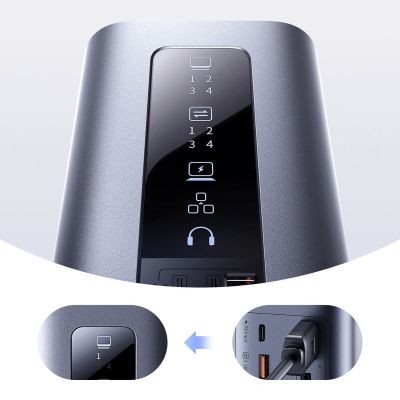 9. Stacja dokująca Baseus Spacemate RD1 hub 11w1 USB-C - 2xHDMI 4K@60Hz 2xDP 4K@60Hz 2xUSB-A 10Gb/s USB-C 10Gb/s RJ45 USB-A 480Mb/s USB-C PD mini jack 3.5mm ładowarka EU - szara
