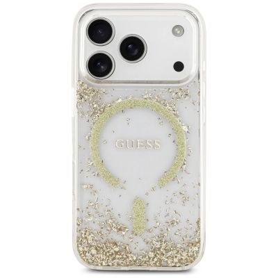 3. Etui Guess Resin Bottom Glitter MagSafe na iPhone 17 Pro - złote
