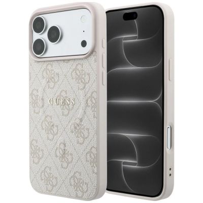 Etui Guess Embossed 4G Ring Classic MagSafe na iPhone 18 Pro / 17 Pro - różowe