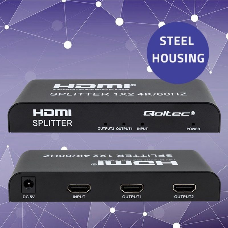 2. QOLTEC ROZDZIELACZ SPLITTER 2XHDMI 4KX2K | 6GB/S | 60HZ