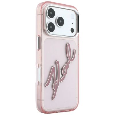 4. Etui Karl Lagerfeld IML Big Signature Resin Metal Frame na iPhone 18 Pro Max / 17 Pro Max - różowe