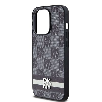 6. Etui DKNY Leather Checkered Mono Pattern & Printed Stripes na iPhone 14 Pro - czarne