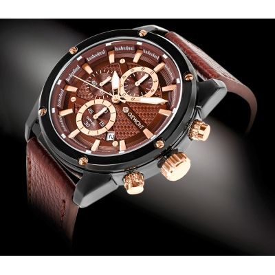 2. Zegarek Męski Giewont Chronograph Sapphire Czarno Brązowy GW8810-A3