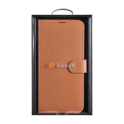 5. iCarer Haitang Leather Wallet Case skórzane etui do Samsung Galaxy S22+ (S22 Plus) portfel obudowa pokrowiec brązowy (AKSM05BN)