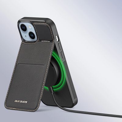 9. Etui portfel Dux Ducis Rafi Mag z podstawką 3w1 do iPhone 15 Plus z MagSafe i blokadą RFID - czarne