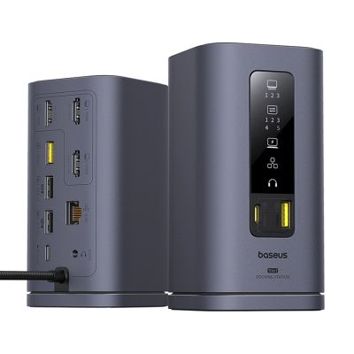 3. Stacja dokująca Baseus Spacemate hub USB-C 11w1 3xHDMI 4K 60Hz + 2xUSB-A (10Gb/s) + 1xUSB-C (10Gb/s) + RJ45 + 2xUSB-A (480Mb/s) + 1xUSB-C (PD) + 1xMinijack 3,5mm - szara