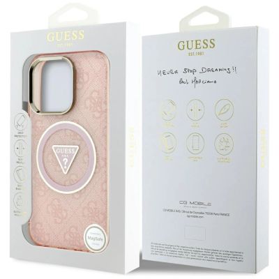 8. Etui Guess IML Metal Glitter 4G Circle Triangle MagSafe na iPhone 16 Pro - różowe
