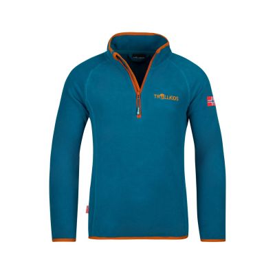 Bluza polarowa dziecięca  unisex Trollkids Kids Nordland Half Zip deep lagoon/cinnamon lekka i oddychająca niebieska  (707-178)