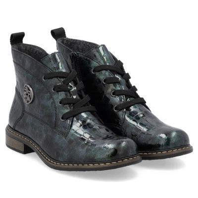 8. Botki damskie lakierowane kroko zielone Rieker 71205-90