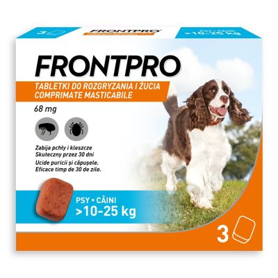 2. FRONTPRO Tabletki na pchły i kleszcze dla psa (>10-25 kg) - 3x 68mg