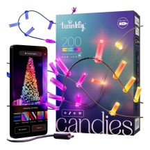 Twinkly Candies – 200 Lampki w kształcie świeczki RGB LEDs, zielony przewód, USB-C