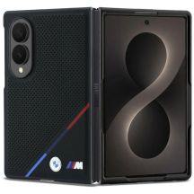 Etui BMW M Leather Perforated Tricolor Stripe Metal Logos MagSafe na Samsung Galaxy Z Fold 8 - czarne