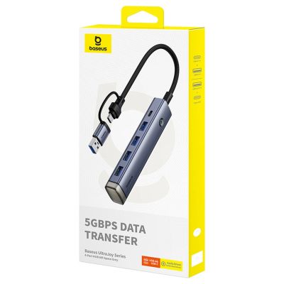 9. Hub USB-A/USB-C Baseus UltraJoy Series 4xUSB-A 3.0 1xUSB-C 5V - szary
