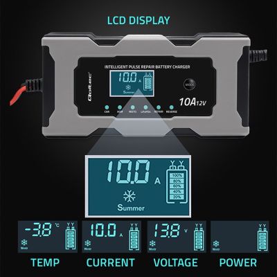 4. QOLTEC ŁADOWARKA 12V 10A | PROSTOWNIK Z FUNKCJĄ NAPRAWY DO AKUMULATORA AGM GEL LIFEPO4 | LCD