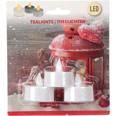 14. ZESTAW 3 ŚWIECZEK TEA LIGHT LED Z BROKATEM