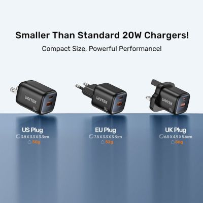 8. UNITEK ŁADOWARKA SIECIOWA 2X GAN USB-C & USB-A 20W CZARNA