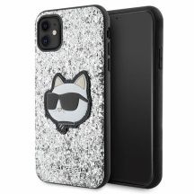 Etui Karl Lagerfeld Glitter Choupette Patch na iPhone 11 / Xr - srebrne