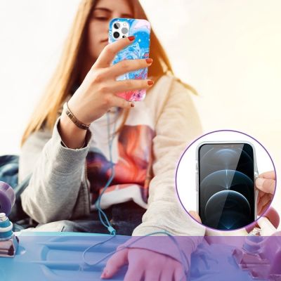 8. Kingxbar Watercolour Series kolorowe etui do iPhone 12 Pro Max niebieskoróżowy