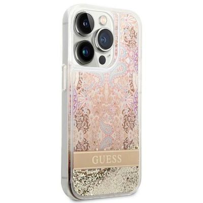4. Etui Guess Paisley Liquid Glitter na iPhone 14 Pro - złote
