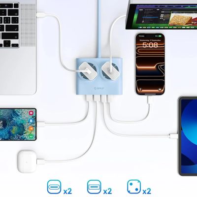 6. Listwa zasilająca Orico PDC25 25W 6w1 2x AC + 2x USB-A + 2x USB-C - niebieska