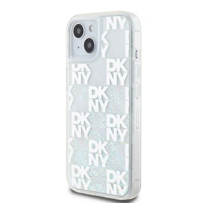 2. Etui DKNY Liquid Glitter Multilogo na iPhone 15 / 14 / 13 - białe