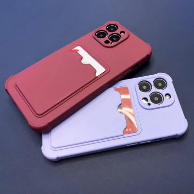 6. Card Armor Case etui pokrowiec do Samsung Galaxy A22 4G portfel na kartę silikonowe pancerne etui Air Bag czerwony