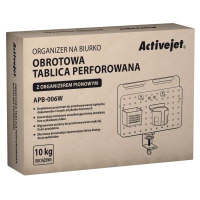 2. Activejet Organizer na biurko APB-006W. Obrotowa tablica perforowana z organizatorem pionowy. Kolor szaro biały.