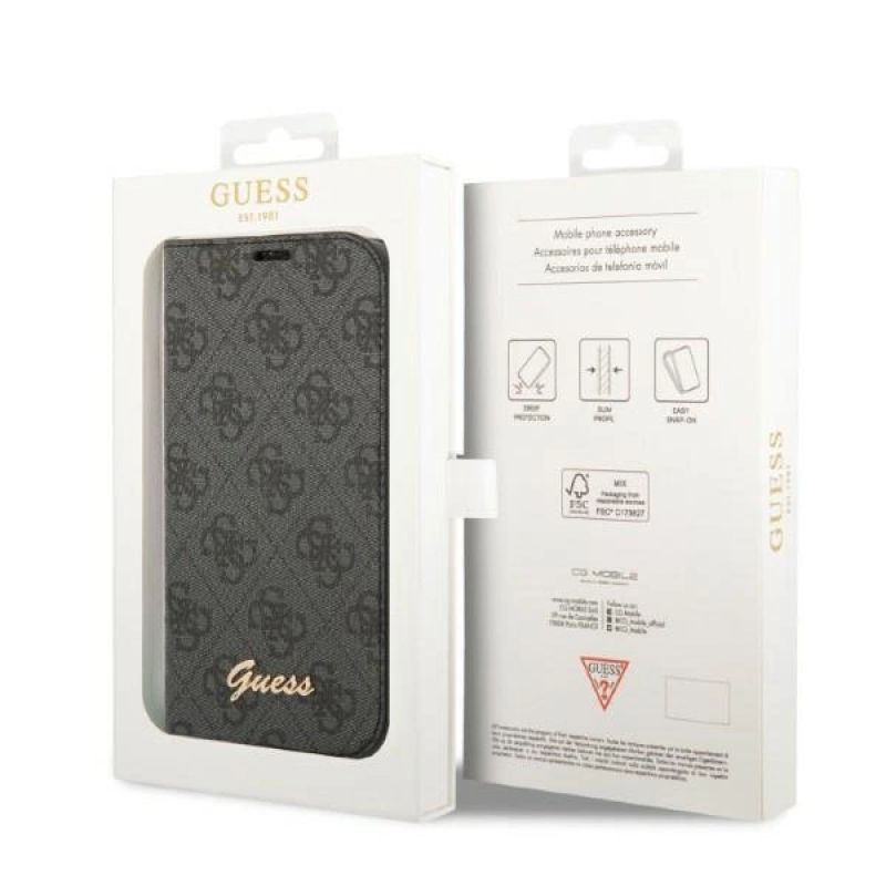 7. Guess GUBKP14SHG4SHK iPhone 14 6,1" czarny/black book 4G Vintage Gold Logo