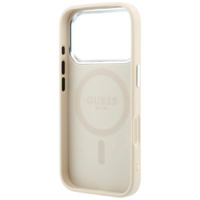 7. Etui Guess Grained Triangle Logo MagSafe na iPhone 18 Pro Max / 17 Pro Max - beżowe