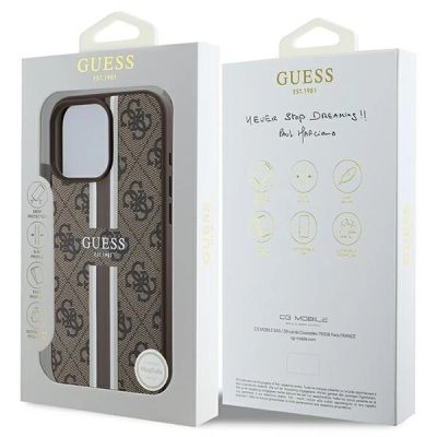 8. Etui Guess 4G Printed Stripes MagSafe na iPhone 16 Pro Max - brązowe