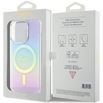 8. Etui Guess IML Iridescent MagSafe na iPhone 15 Pro 6.1" - fioletowe