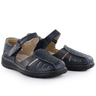 3. Półbuty damskie komfortowe na rzep ażurowe granatowe Unisoft 9955