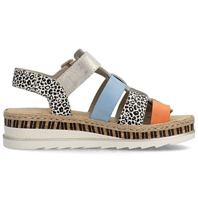 2. Skórzane sandały damskie na koturnie Rieker V7904-90