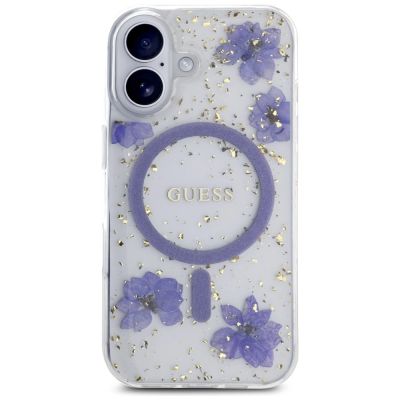 3. Etui Guess Resin Flowers Glitter MagSafe na iPhone 16 - fioletowe