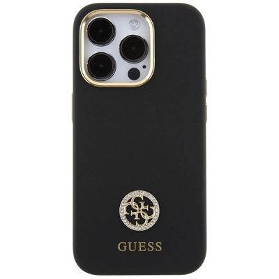 3. Etui Guess Silicone Logo Strass 4G do iPhone 15 Pro - czarne