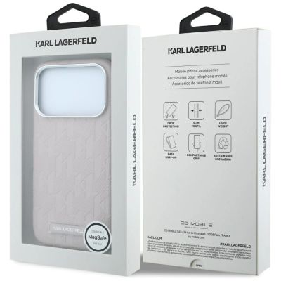 8. Etui Karl Lagerfeld Grained Mono Resin Logo MagSafe na iPhone 17 Pro / 18 Pro - różowe
